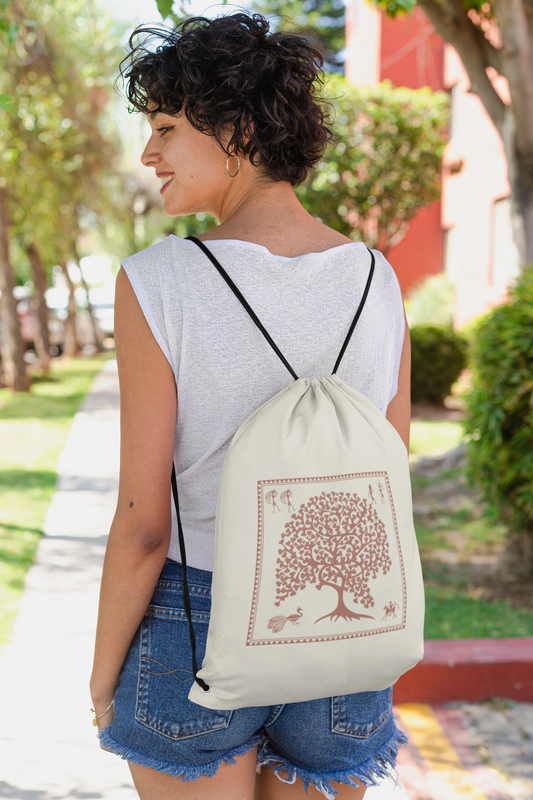 Square Warli DrawString Bag