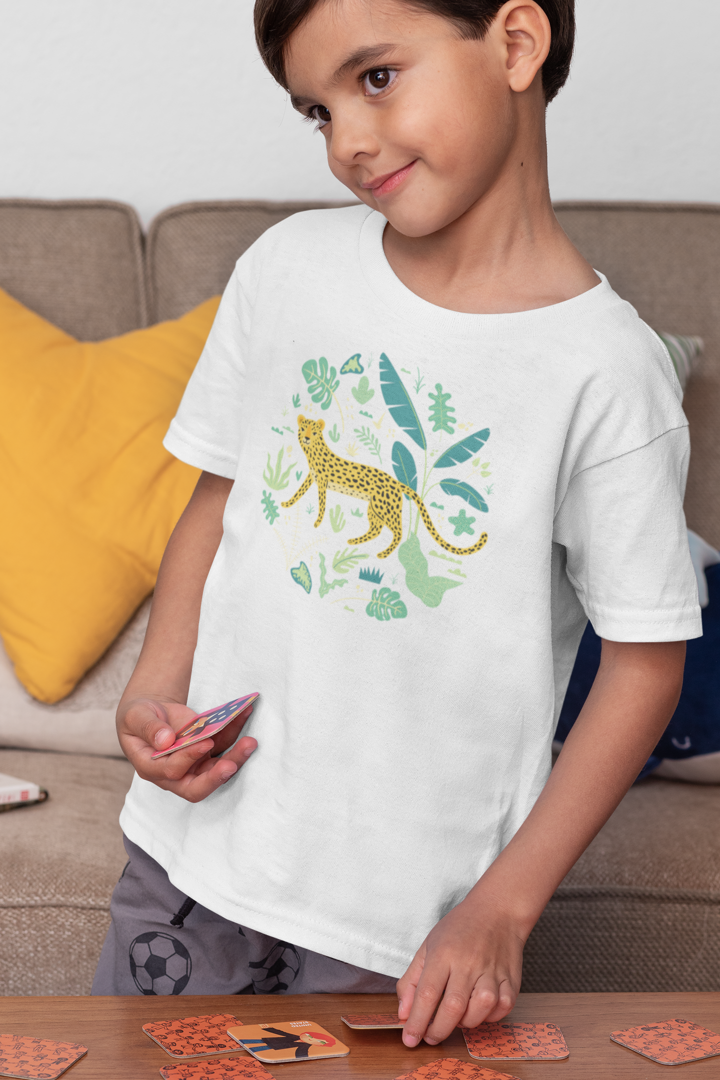 Cute leopard and tropical plants